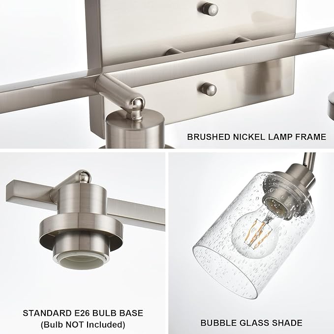 6-Light Brushed Nickel Kitchen Track Lighting Fixtures Ceiling Mount Track Lighting Kit with Bubble Seeded Glass Shade Modern Bathroom Tracking Vanity Lights Ceiling Tracking Accent Shop Light