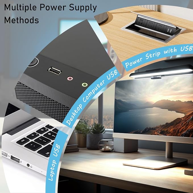 Monitor Light Bar, Computer Monitor Lamp for Eye Care, Home Office (13") | USB Reading Light with 3 Color Modes, No Screen Glare, Touch Control, Space Saving, 5 Brightness Levels, 70° Adjustable Angle
