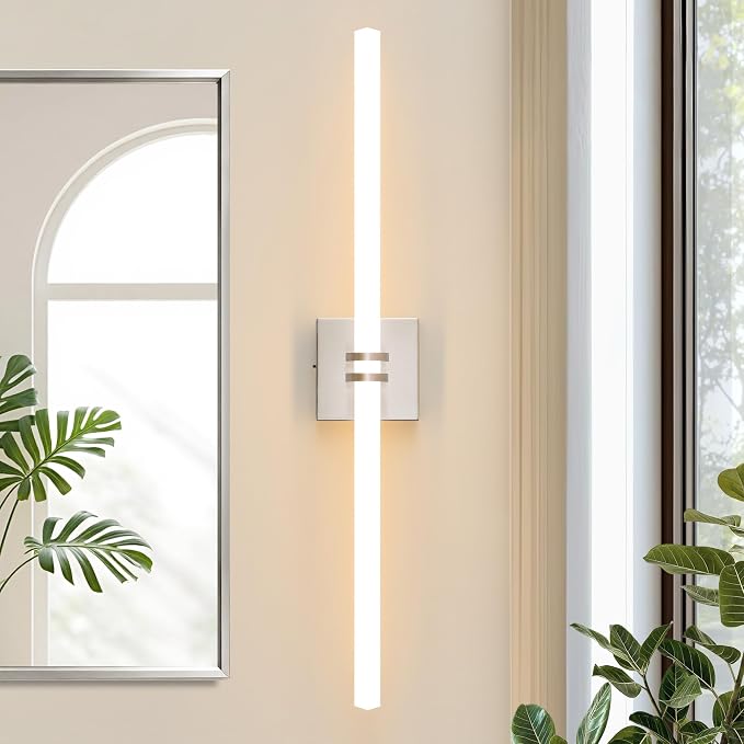 Bathroom Light Fixture LED Vanity Light 30" 5CCT Wall Sconce 28W | LED Dimmable Wall Light Nickel Modern 360° Lighting, Hardwired Vanity Light for Bathroom Mirror, Flicker-Free