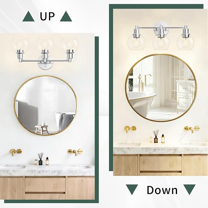 3 Light Bathroom Light Fixtures, Brushed Nickel Bathroom Vanity Lights, Modern Vanity Lights 3-Light Globe Bathroom Vanity Lighting Fixture Over Mirror