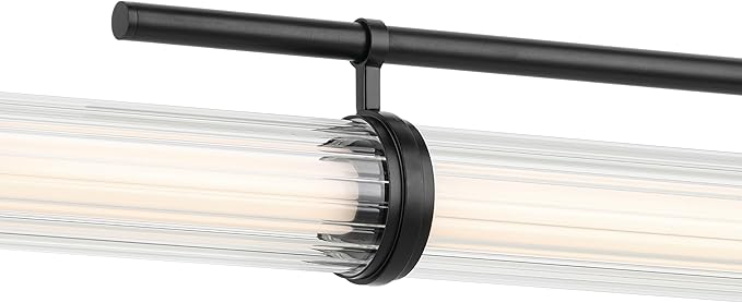 Kichler Riven LED 1-Light Linear Chandelier with Clear Fluted Glass in Black, Sloped Ceiling Compatible, for Kitchen or Dining Room (9.5" x 8" x 60.25"), 52754BKLED