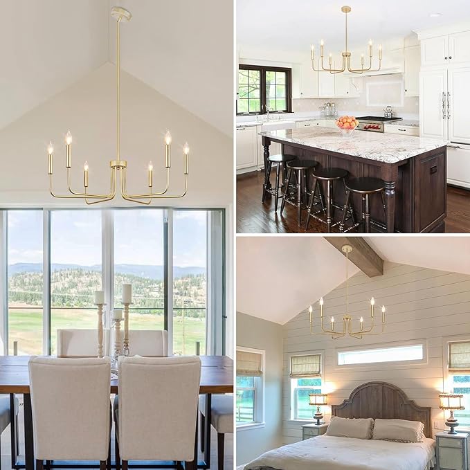 Gold Chandelier, 6-Light Farmhouse Chandeliers for Dining Room, Rustic Candle Chandelier Light Fixture, Industrial Modern Chandeliers Lighting for Kitchen Living Room Foyer Entrance
