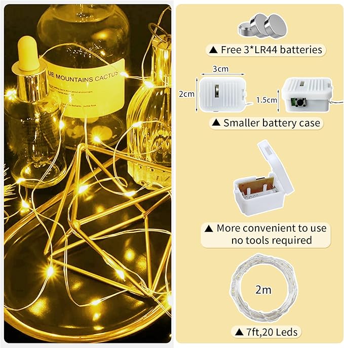 8 Pack Warm White Fairy Lights Battery Operated, 7ft 20 LED Mini String Twinkle Lights for Christmas Halloween Mason Jars Centerpiece Table Decorations (8, Warm White)