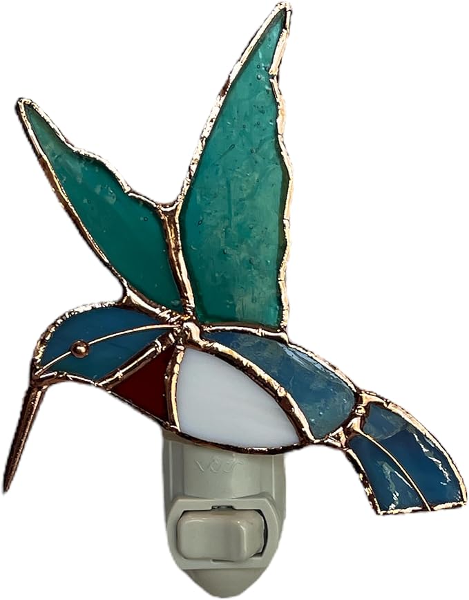 Gift Essentials Hummingbird Plug in Night Light - Stained Glass Nightlight with On/Off Rocker Switch - Includes One 4 Watt Replaceable Incandescent Warm Glow Bulb