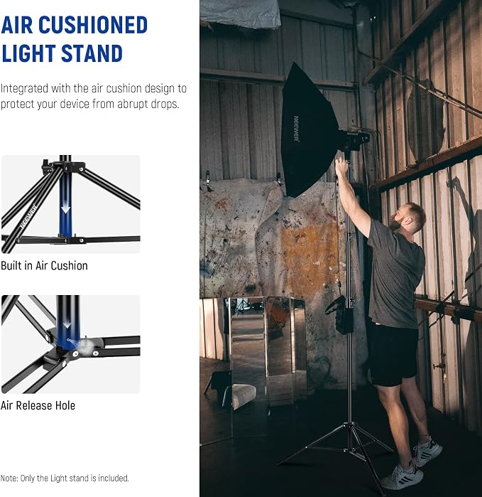 NEEWER 8.5ft/2.6m Air Cushioned Light Stand, Heavy Duty All Metal Tripod Stand with 1/4" to 3/8" Reversible Spigot, 3 Way Mounting Interface & Metal Locking Knobs, Max Load 5.5lb/2.5kg, ST-260AC | Metal Stand, 1/4" to 3/8" Reversible Spigot, 3 Way Moun...
