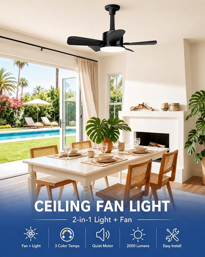 Ceiling Fan with Light, 17'' Flush Mount Low Profile Fan for Bedroom &Patio | Quiet Reversible DC Motor, 6-Speed, 3-Color Temp Dimmable LED Light with Remote & Timer, Indoor Small Ceiling Fan Black