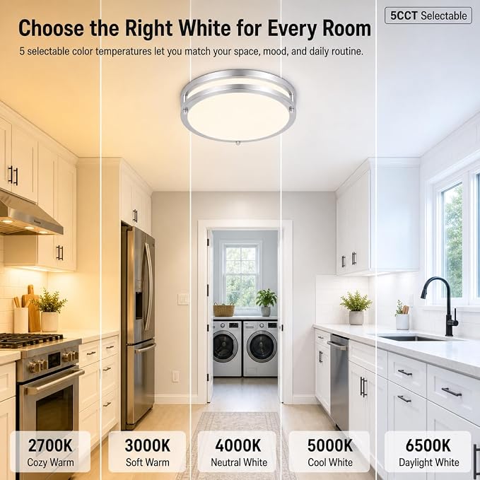 16in 50W LED Ceiling Light Fixture 5600lm Super Bright, 2-Pack Dimmable LED Flush Mount Ceiling Lights 2700K-6500K Adjusted, Brushed Nickel Modern Light Fixture Ceiling for Living Room Bedroom Kitchen