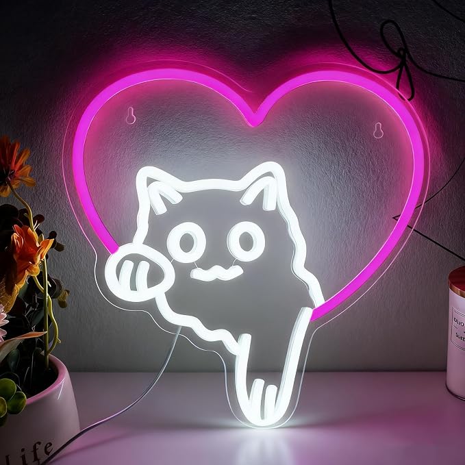 Cat Neon Sign Dimmable LED Animal Neon Light for Bedroom Kids Room Decor | Cute Cat Theme Design for Pet Lovers Kids Room Bedroom Dorm Playroom Nurseries and Animal Lovers Gift Ideas Home Decoration