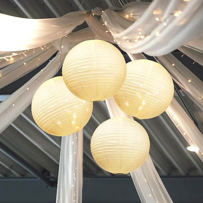Woanger 4 Pack 24 Inch Large Paper Lantern Shade Jumbo White Japanese Chinese Round Hanging Japanese Paper Lantern Lamp for Home New Year's Eve Valentines Wedding Party Ceiling Decoration