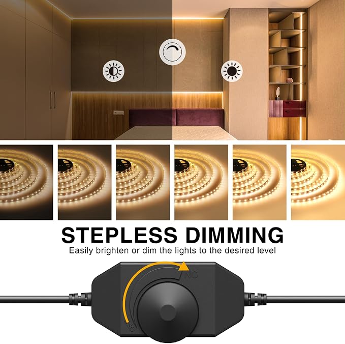 Onforu Warm White LED Strip Lighting, 39.37ft 3000K Dimmable Led Tape Light, 12m Bright 720 LEDs 2835 Flexible Ribbon Christmas Light, 12V Adhesive Rope Lights for Kitchen, Under Cabinet, Bedroom