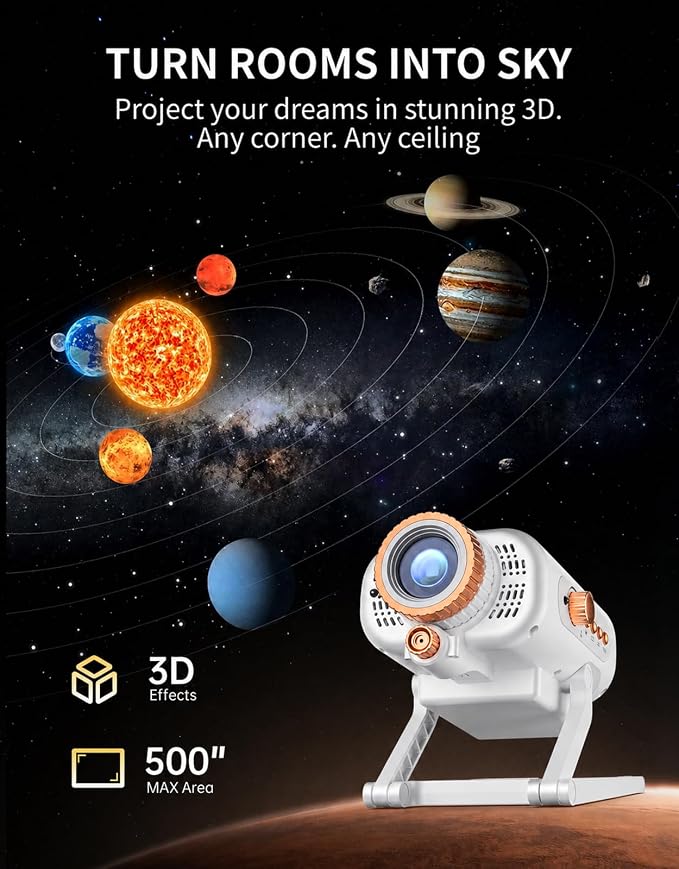 3D Galaxy Projector, Star Projector,60 Scenes, Bluetooth Speaker & Timer | 500" HD Giant Screen Projection, Stylish Bedroom & Kids' Room Decor, Great Birthday & Holiday Gift Choice