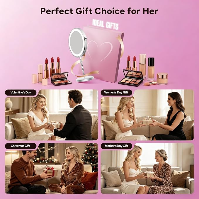 1X/30X Makeup Mirror with Lights, Brightness Adjustable with 3 Colors, Double Sided Magnifying Mirror with 360° Rotation, Lighted Makeup Mirror with Magnification, Ideal Gift for Women
