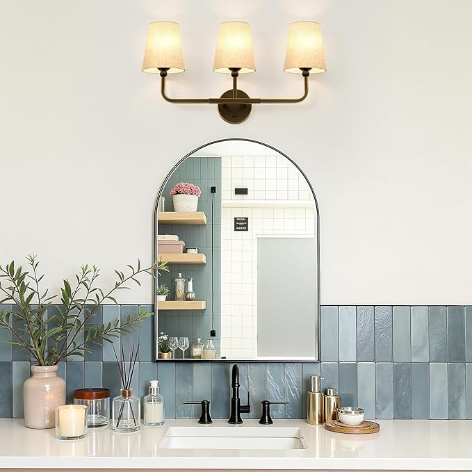 Bathroom Light Fixtures, 3-Light Oil-Rubbed Bronze Vanity Lights, Bathroom Lighting Fixtures Over Mirror with Flared Linen Shade, Modern Wall Sconces for Living Room Hallway