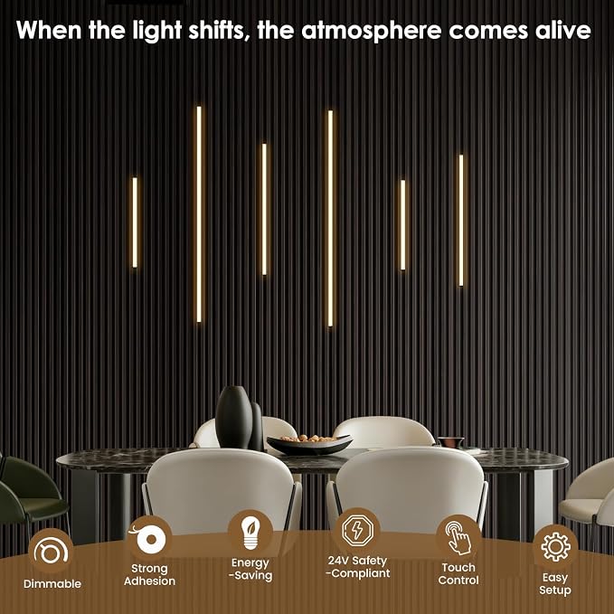 Slat Wall Lights for Wood Panel-6PCS LED Recessed Lighting Kit | White Light Cover Adhesive Silver LED Strip Light for Interior Wood Slat Wall,Dimmable &Touch 3000K Wall Panel Light