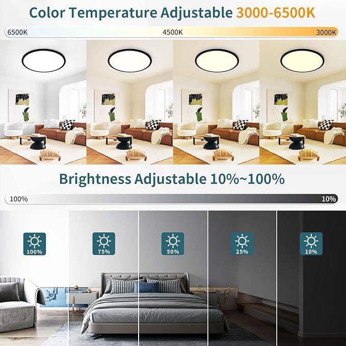 15.4 Inch Led Ceiling Light Fixtures, Dimmable with Remote Control, 36W, 4500LM, Ultra Thin Modern Flush Mount Ceiling Lights for Bedroom Living Room Kitchen Dining Room