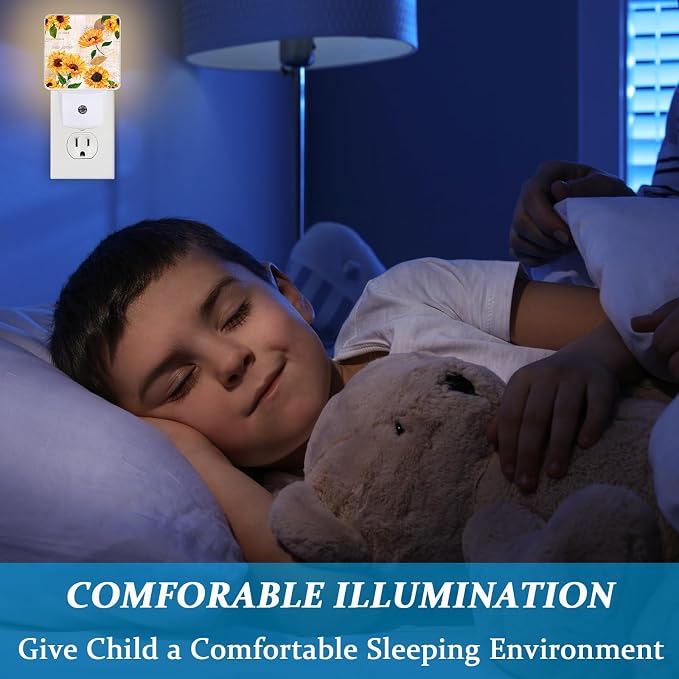 Watercolor Sunflower Night Light, Plug-into Wall Floral Nightlight Lamp with Dusk to Dawn Sensor, Led Lamp 0.5W Energy Efficient for Boys Girls Adults Home Decor
