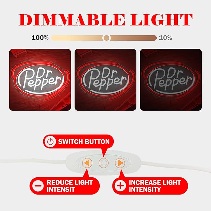 Pepper Neon Sign Dimmable Led Pepper Light for Wall Decor, Soda Decor Neon Signs for Business Man Cave, Bar, Shop, Bedroom, Pepper Gifts for Christmas, Birthday