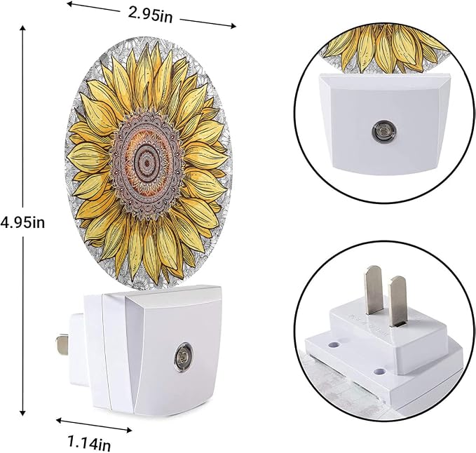 EKOBLA Sunflower Night Light, Boho Yellow Floral Night Lights Plug Into Wall with Dusk to Dawn Sensor, Gift for Women, Mom and Grandma