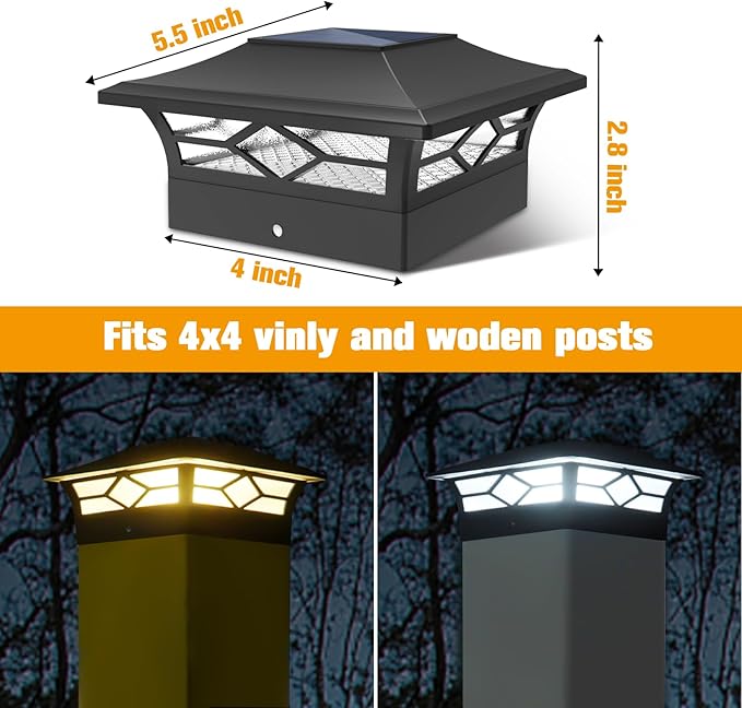Solar Post Cap Lights Outdoor 16pack, Waterproof Solar Powered Deck Fence Post Lights for 4x4 Wood/Vinyl Posts, Solar Outdoor LED Light with Cool/Warm Lighting Decorate Garden Patio Porch…