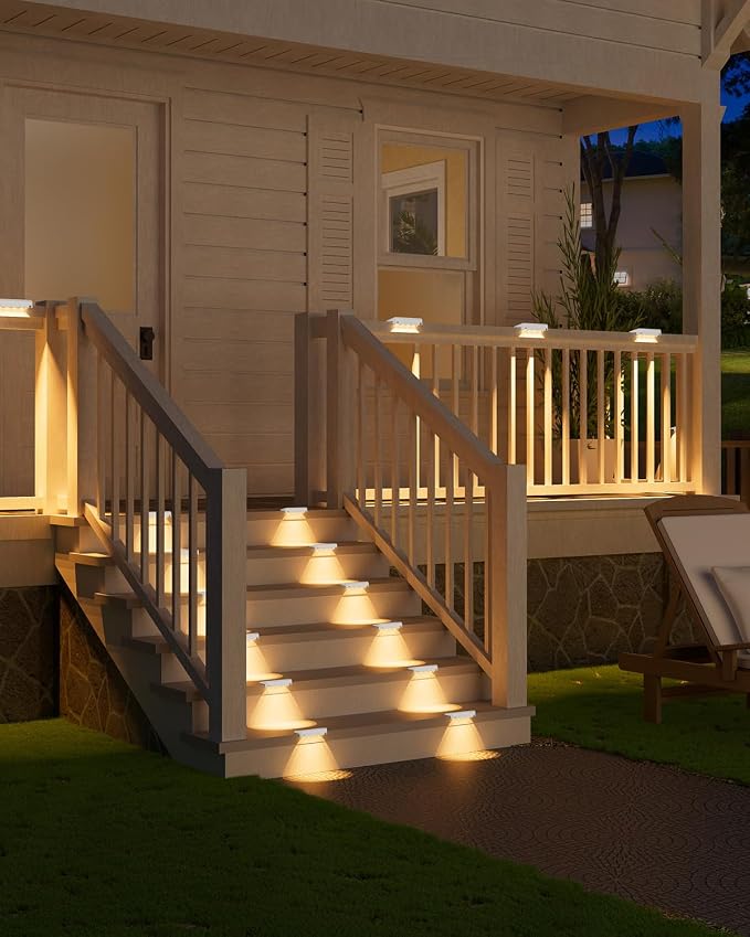 VOLISUN Solar Deck Lights 16 Pack, Warm White Glow LED Large Size Lamp, IP65 Waterproof Step Lights Outdoor for Deck, Step, Fence, Railing, Wall and Stairs (White)