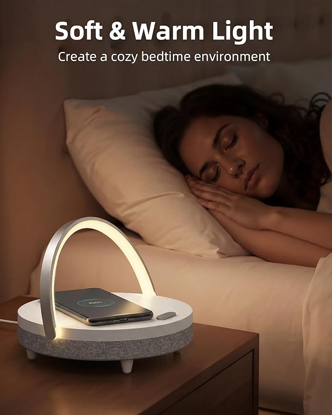 EZVALO Gifts for Women, 4-in-1 Bluetooth Speaker, Bedside Lamp with Wireless Charger, Dimmable Night Light and Phone Holder, Birthday Gifts for Teens, Families and Friends