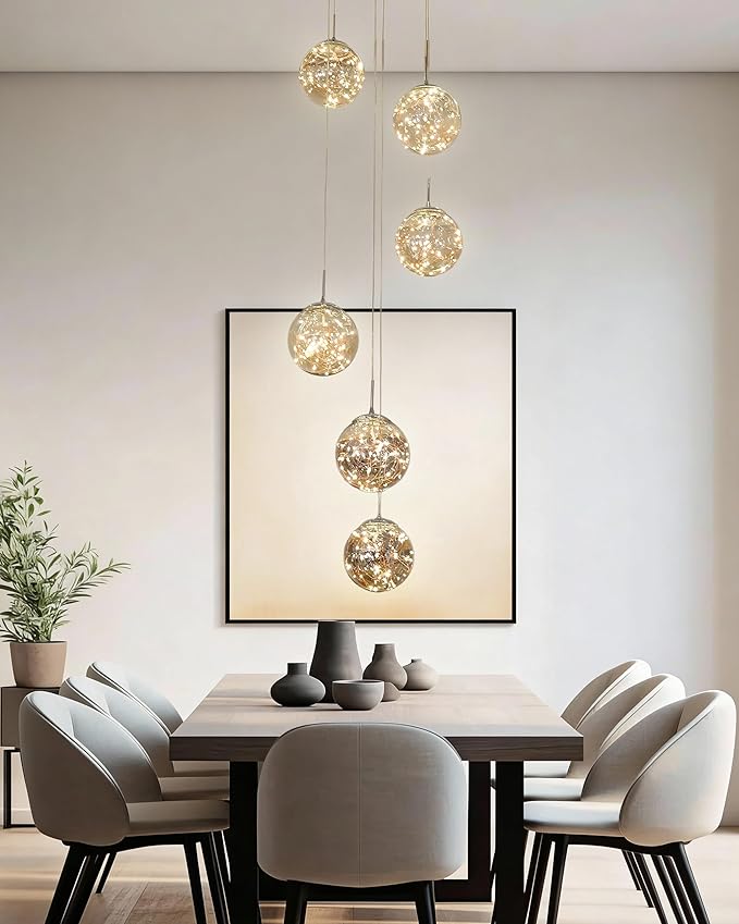 Long Chandeliers for High Ceilings,Modern Crystal Pendant Light,Raindrop Drop Lamp,Hanging Flush Mount Lighting Fixtures for Spiral Staircase,Foyer,Entryway,Living Room