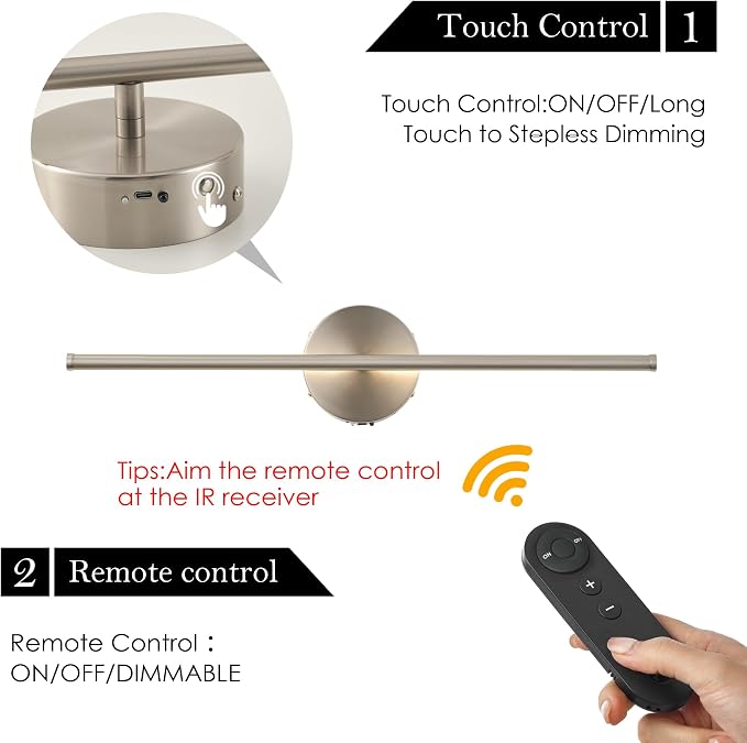 KARTOOSH Battery Operated Wall Sconces Set of Two Wireless Wall Lights | Rechargeable Wall Sconce with Remote 350°Rotate Dimmable 3000K LED Wall Lamp for Living Room, Bedroom