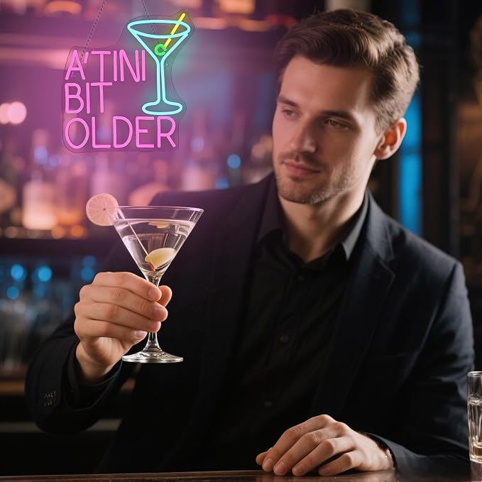 A’TINI BIT OLDER Neon Sign Dimmable Martini LED Light Wall Decor, A’TINI Light Up Sign for Pub, Man Cave, Home Bar, Funny Birthday Gift for Martini Lovers