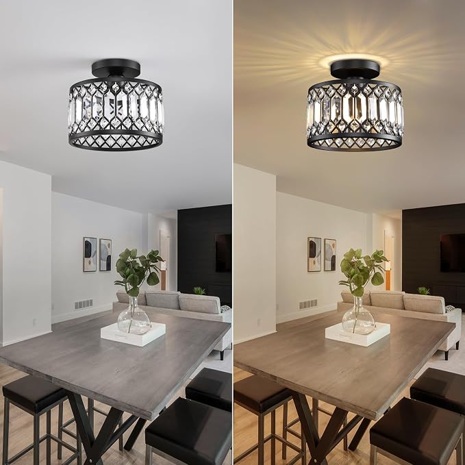 Semi Flush Mount Ceiling Light,Industrial Semi Flush Mount Ceiling Light,Industrial Black Light Fixtures Ceiling Mount, Chandelier Kitchen Lighting Black Flush Mount Light,Vintage Light Fixture