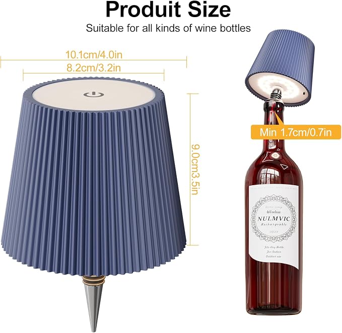 2 Pack Wine Bottle Lamps, 2026 New 3 Color Rechargeable Wireless Bottle Lamps, Bottle Light for Liquor Bottles with Touch Dimming for Parties, Restaurants & Home Decor（Blue）