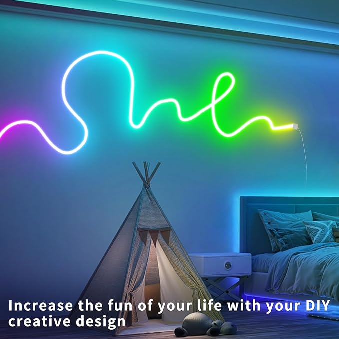 LED Neon Rope Lights 32.8FT,IP65 Waterproof LED Strip Lights, Music Sync LED Lights with Remote and APP Control,24V RGB LED Rope Lights for Bedroom,Holiday Decoration（with Snap &Screws） | Music Sync LED Lights with Remote and APP Control,RGB LED Rope L...