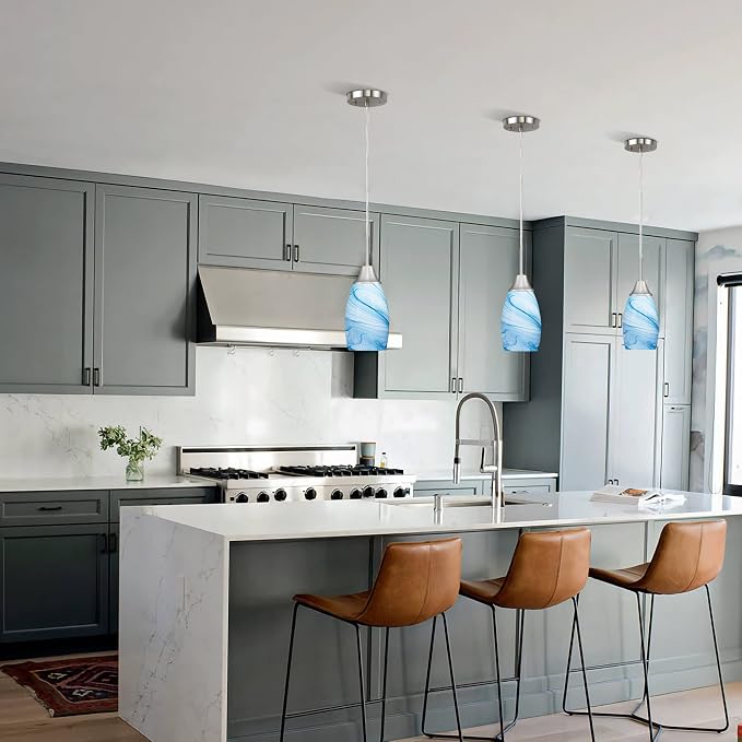 Viinew Mini Glass Pendant Light,1-Pack Blue Marble Glass Pendant Lights | Handblown Blue Marble Oval Art Glass Lamp Ceiling Hanging Light 4.72" Small Chandelier for Dining Room Kitchen