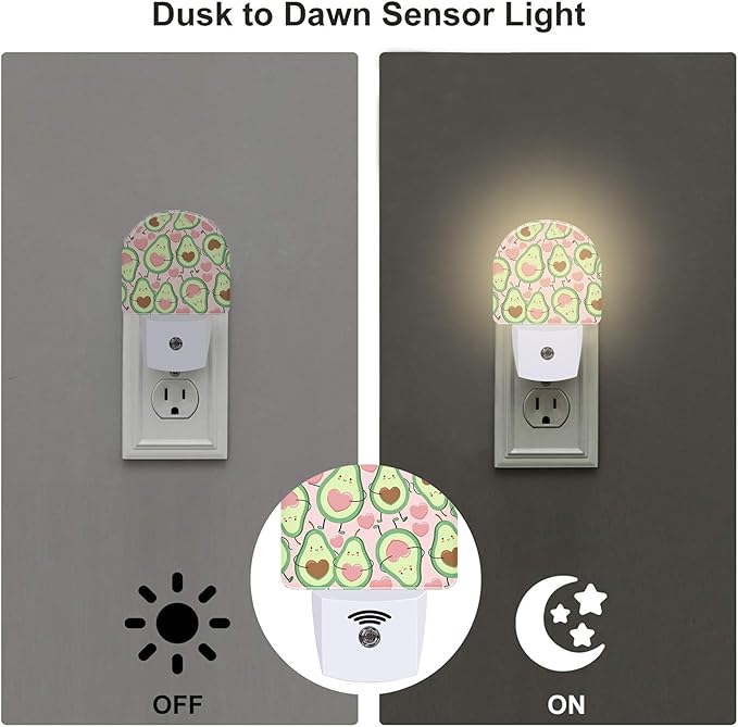 Cute Pink Avocado Night Light for Kids, Heart Shaped Avocado Night Light Plug in with Dusk to Dawn Sensor, 0.5w Energy Saving Sleep Friendly Nightlight for Hallway Stairway Kitchen Bedroom