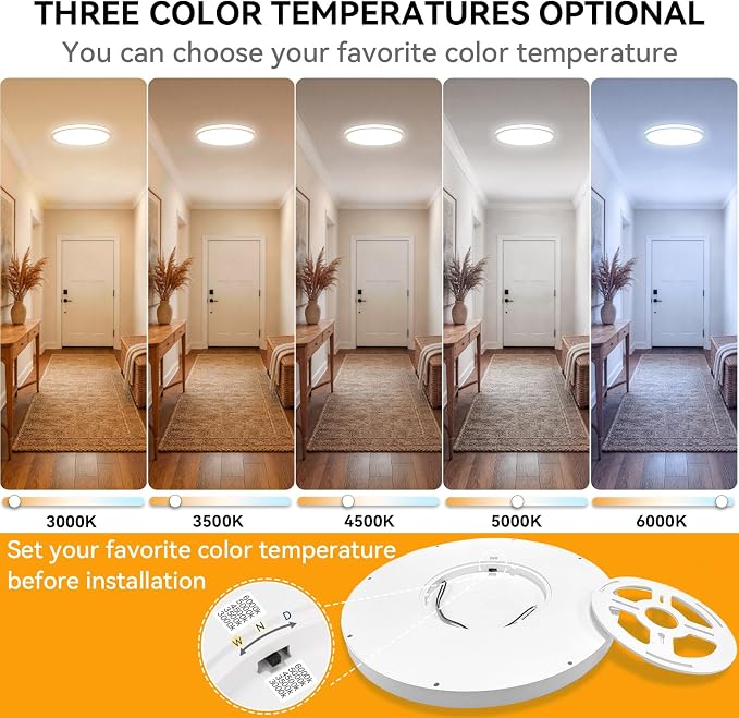 5CCT 3000k/3500K/4000K/5000k/6000k Selectable, Led Flush Mount Ceiling Light, 15.8 Inch 4800LM Round Modern Flat Panel,Super Slim for Living Dining Kitchen Bedroom Room