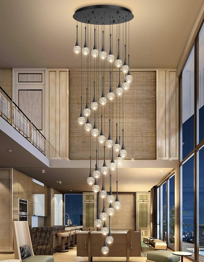 36 Light Modern Glam Crystal Chandelier for High Ceiling LED Dimmable Ceiling Pendant Light Staircase Foyer Enterway Living Room Chandelier Lighting Antique Black