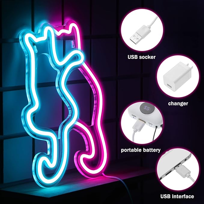 Kathfly Cat Neon Signs LED Neon Light Sign Lights Decor Animal USB Operated Decorative for Wall Art Decor Party Wedding Birthday Kids Girls Room Party Bar Background Decoration(Cute Cat)