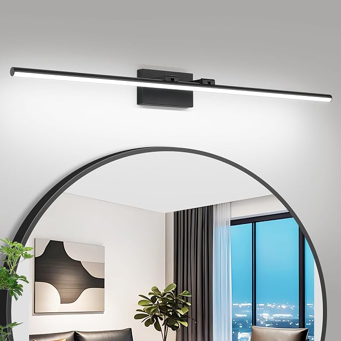 LED Bathroom Vanity Light, Modern Bathroom Light Fixture Over Mirror (Cool White 6000K), Vanity Light Bar with Angle Adjustable, 48 Inch, Black