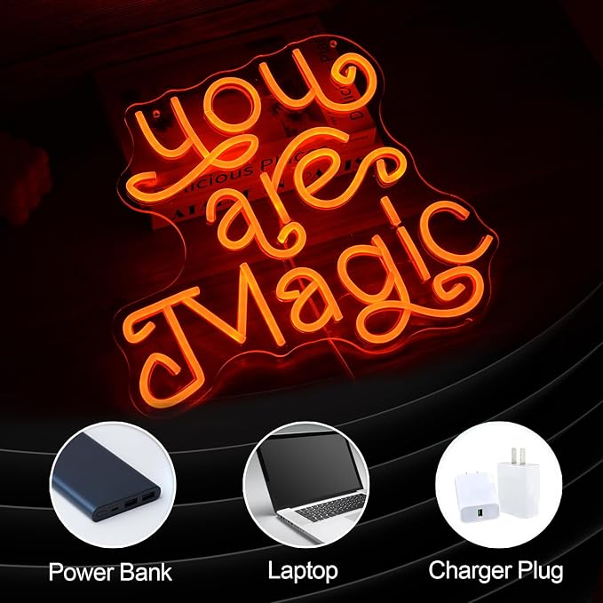 You Are Magic Neon Sign Orange Cute Letters Led Light Up Sign for Wall Decor USB Powered Dimmable Magic Neon Light for Bedroom Bar Classroom Office