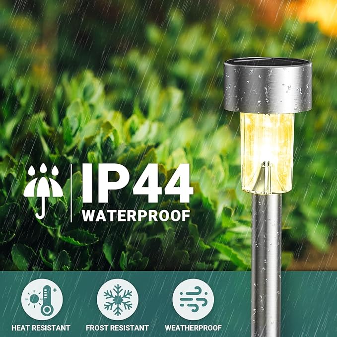 GIGALUMI Solar Garden Lights Outdoor, 12 Pack 6-Color, IP65 Waterproof Decorative Pathway Lights, Stainless Steel LED Landscape Lighting for Yard, Lawn, Walkway