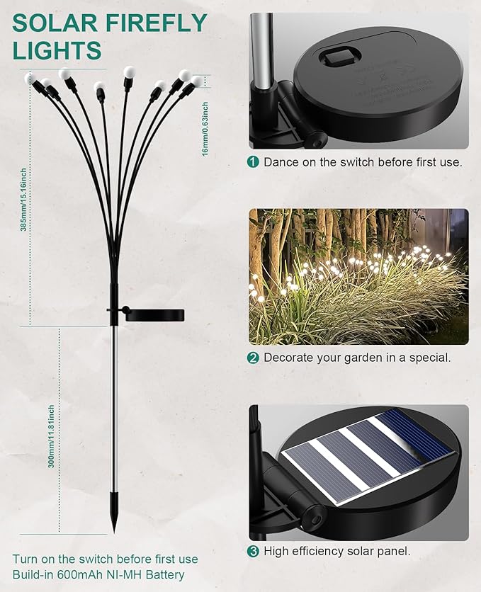 aandz Solar Outdoor Lights for Garden, IP65 Waterproof Solar Lights for Outside, Sway by Wind, 32 LEDs Christmas Decorative Lights for Yard Patio Pathway Decoration, 4 Pack