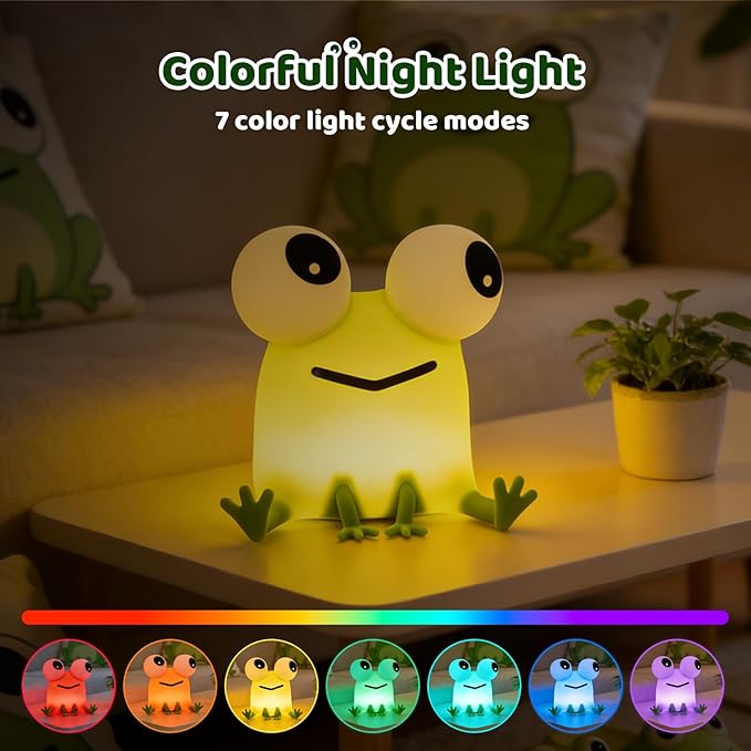 Frog Bedside Touch Night Light with Timer Dimmable 3 Brightness 7 Colors Small Cordless Table Lamp Warm Sleep Aid USB Rechargeable Portable Night Lamp for Nightstand Bedroom Living Room Home