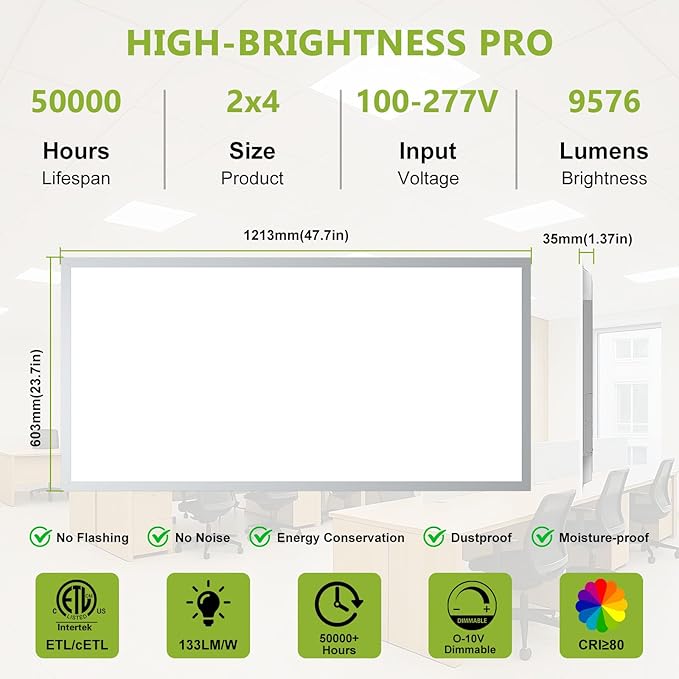 2 Pack 2x4 LED Flat Panel Light Drop Ceiling Light Fixture, 9576LM, 5CCT LED Drop Surface Mount Ceiling Office Light, 72W/60W/50W/40W/30W Selectable,6500K/5000K/4000K/3500K/3000K,Dimmable 0-10V,ETL