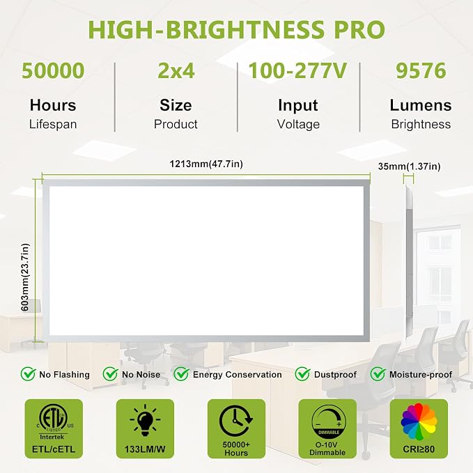 YXL 4 Pack 2x4 LED Flat Panel Light Drop Ceiling Light Fixture, 9576LM, 5CCT LED Drop Ceiling Office Light, 72W/60W/50W/40W/30W Selectable,6500K/5000K/4000K/3500K/3000K,Dimmable 0-10V,ETL