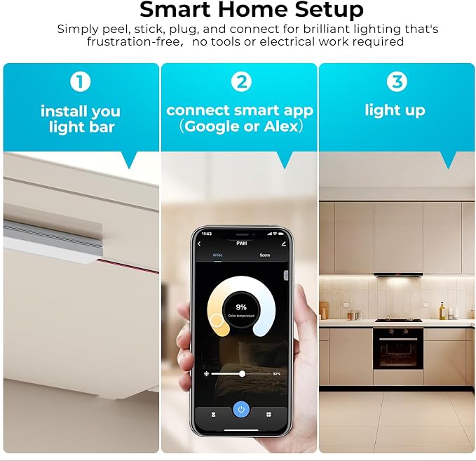 VST Smart Under Cabinet Lighting 6 Bars - UL Listed CRI 93+ Adjustable COB Strip Lights, Alexa & Google Home Compatible, App/Voice/Hand Wave Control for Kitchen Cabinets & Closets | UL Listed CRI 93+ Adjustable Strip Lights, Alexa & Google Home Compati...