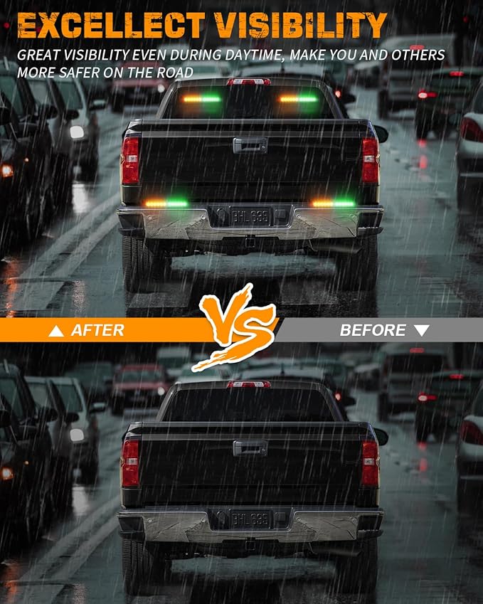 XRIDONSEN 2x 10.7 inch Amber Green Emergency Lights 24 LED Strobe Light Bar Warning Flashing Safety Dash Side Window Front/Rear Windshield Lights Traffic Advisor for Plow Trucks Construction Vehicles