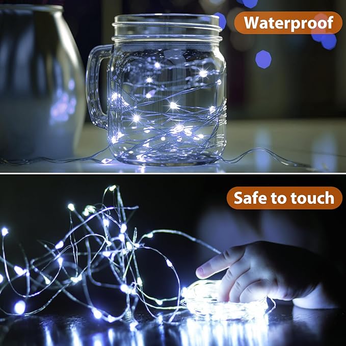 litogo 16 Pack FairyBattery Operated, 7ft 20 LED FairyWaterproof Silver Wire Battery Fairy Lights, Fairyfor Mason Jars for DIY Wedding Party Christmas Bedroom Patio, Cool White LW-BL15C-US