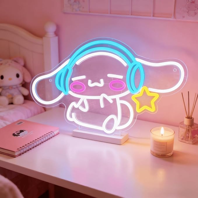 Cinnamoroll Neon Sign for Room Decor, USB Powered LED Lights with Dimmable, Japanese Cartoon Dog Neon Signs, Cute Night Light Gifts for Children (17.17"L x 10.04"W)