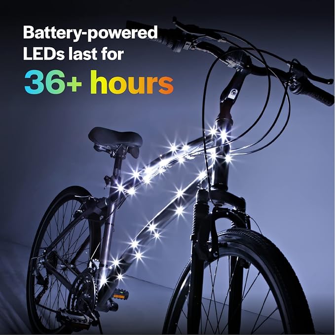 Brightz CosmicBrightz LED Bike Frame Rope Light - 6.5-Foot String Rope - Battery-Powered with On/Off Switch - Ultra Bright Color Keeps Your Ride Fun and Safe for Kids, Teens, & Adults