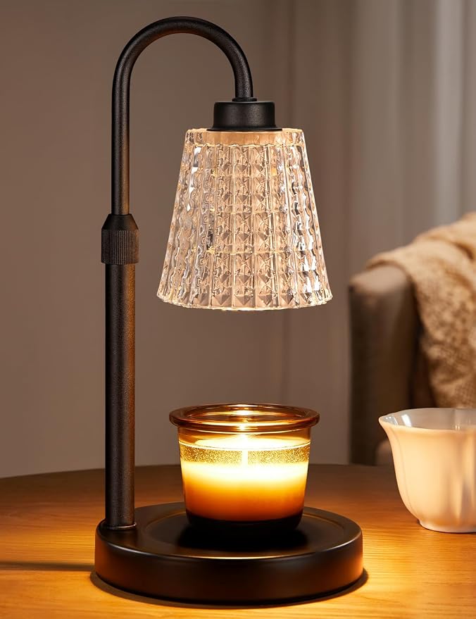 Innqoo Black Crystal Candle Warmer Lamp with Timer, Dimmable Candle Warmer for Jar Candles, Height Adjustable Wax Melts Warmer, Birthday Gifts for Women Mom, House Warming Gifts New Home Decor