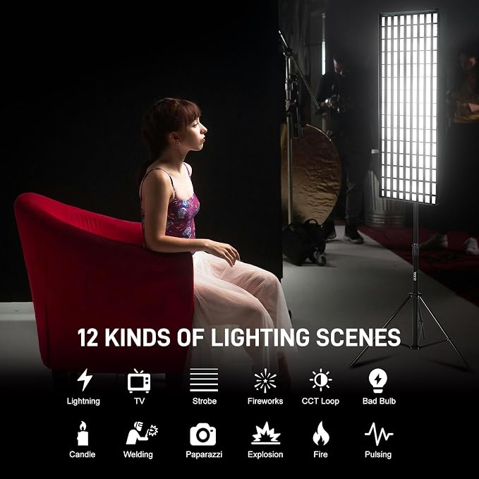 GVM 200W Bi-Color LED Light Panel, Z200B Ultra-Thin Expandable Soft Video Light 2700K–6800K CRI 97+, Modular Zipper Design, App & DMX Control Photography Light for Studio, Film & Live Streaming